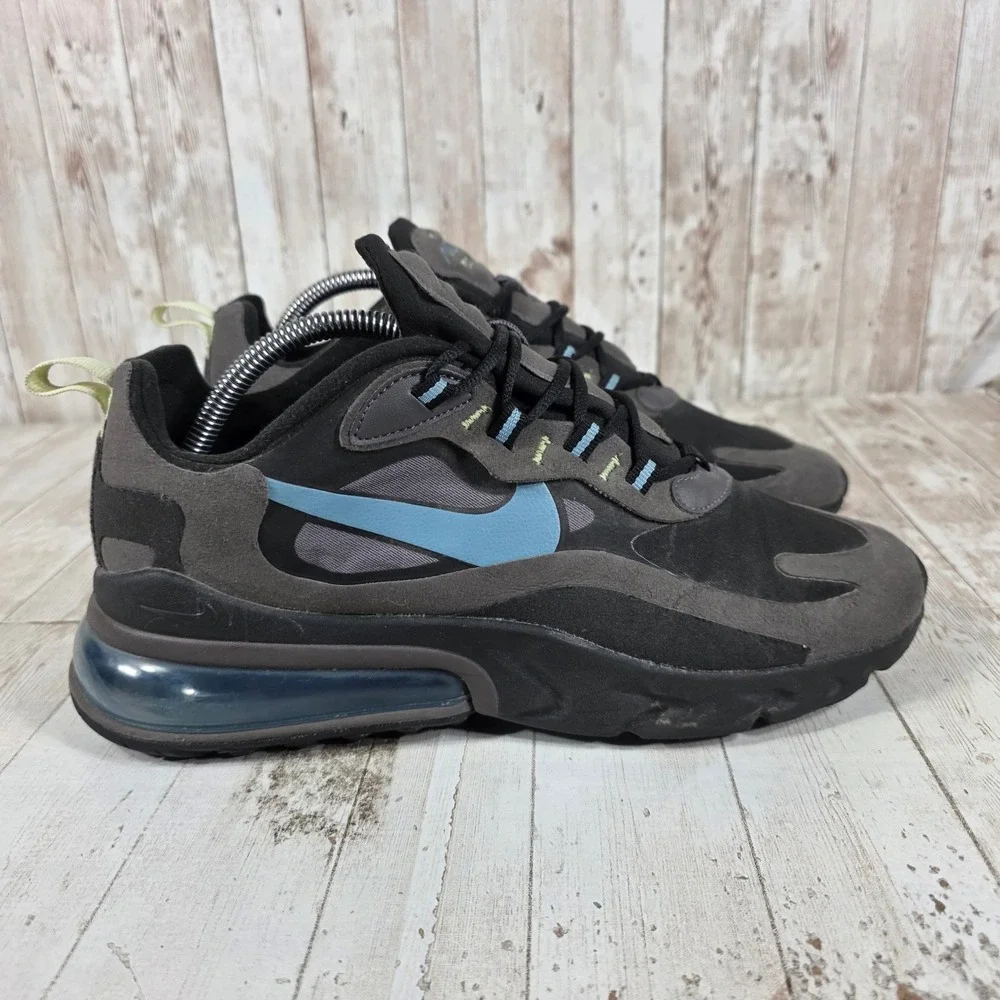 Nike Air Max 270 React Mens 9.5 Grey Black Blue Sneakers CI3866-001